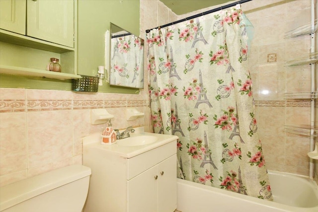 35-44 104th St, Corona, NY 11368 - full bathroom with vanity, shower / bath combination with curtain, and tile walls
