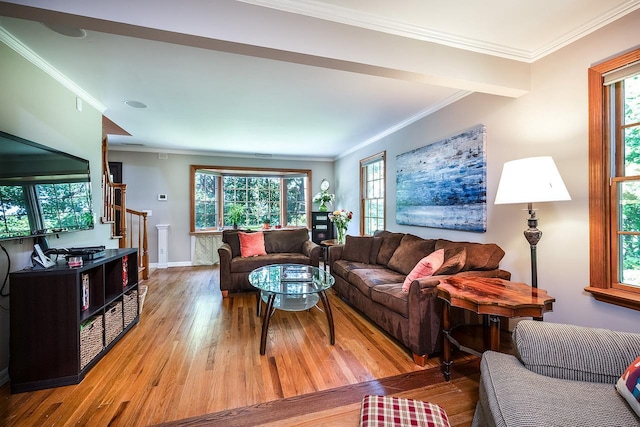 84 Macarthur Ln, Tarrytown, NY 10591 - living area featuring wood finished floors, crown molding, and stairway