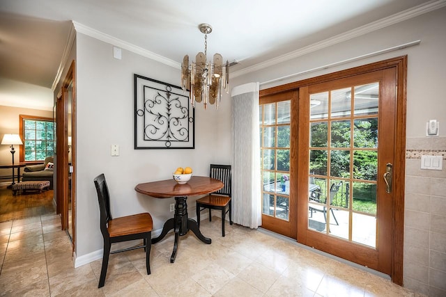 84 Macarthur Ln, Tarrytown, NY 10591 - dining space with crown molding and a chandelier