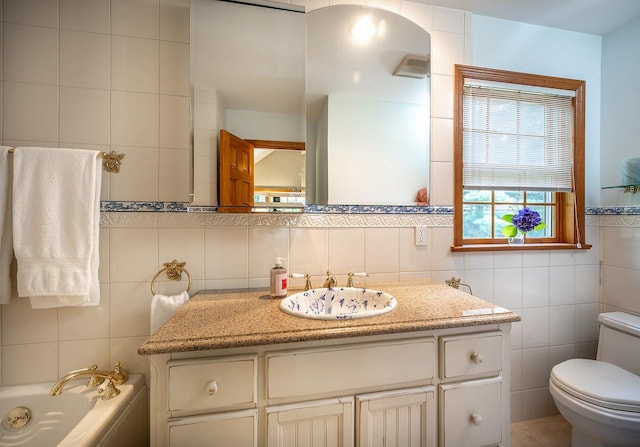 84 Macarthur Ln, Tarrytown, NY 10591 - bathroom featuring tile walls, vanity, and a tub to relax in