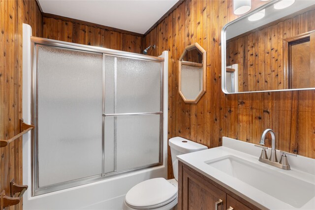 920 Mount Vernon Rd, Wurtsboro, NY 12790 - full bath with vanity, wooden walls, and combined bath / shower with glass door
