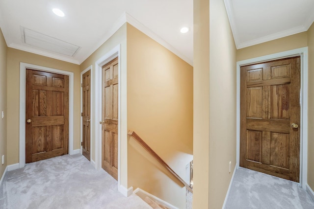 7 Hunter Ct, Dix Hills, NY 11746 - entryway with light carpet, crown molding, and recessed lighting