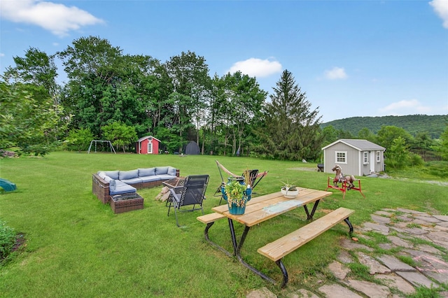 54 Graby Rd, Callicoon, NY 12723 - view of green lawn featuring outdoor lounge area and a storage shed