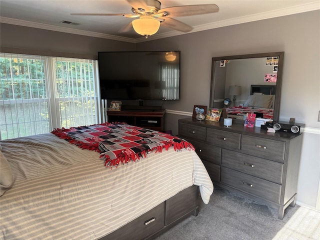 36 Huntington Cir, Peekskill, NY 10566 - bedroom with carpet, crown molding, and a ceiling fan