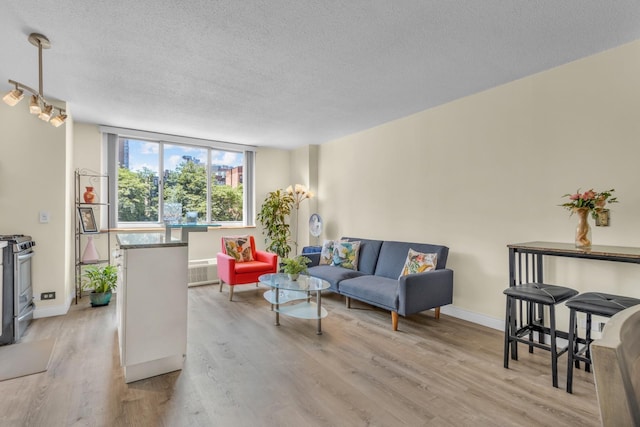 345 E 93rd St Unit 2E, New York Manhattan, NY 10128 - living room featuring a textured ceiling and light wood finished floors