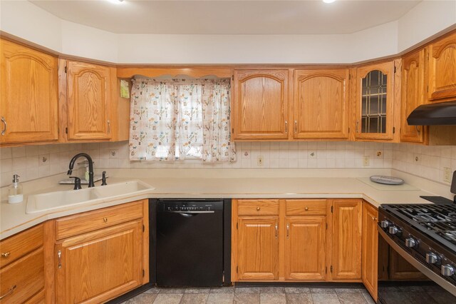 31 Peter Cooper Dr, Hyde Park, NY 12601 - kitchen featuring black appliances, backsplash, glass insert cabinets, light countertops, and under cabinet range hood