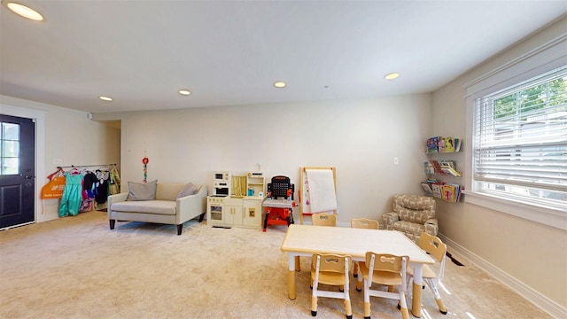 114 Shetland Dr, New City, NY 10956 - rec room featuring light carpet and recessed lighting
