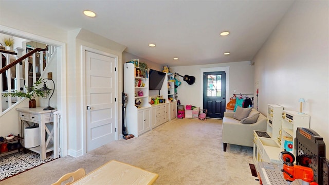 114 Shetland Dr, New City, NY 10956 - game room with light carpet and recessed lighting