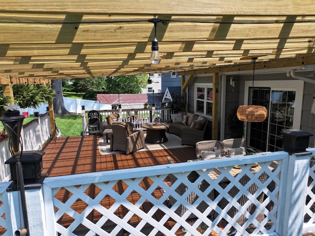 114 Shetland Dr, New City, NY 10956 - view of patio / terrace with a wooden deck and an outdoor living space with a fire pit