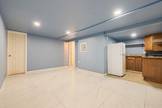 299 Orchid Dr, Mastic Beach, NY 11951 - finished below grade area featuring freestanding refrigerator, recessed lighting, and electric panel