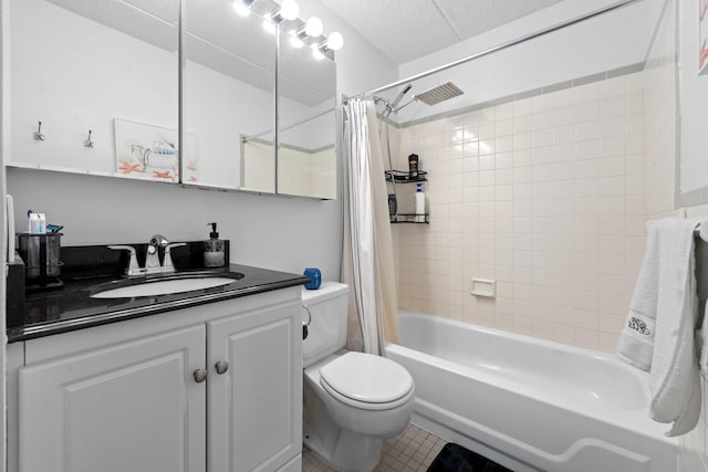 3220 Fairfield Ave Unit 6A, Bronx, NY 10463 - full bath featuring vanity, shower / bath combo with shower curtain, tile patterned floors, and a textured ceiling