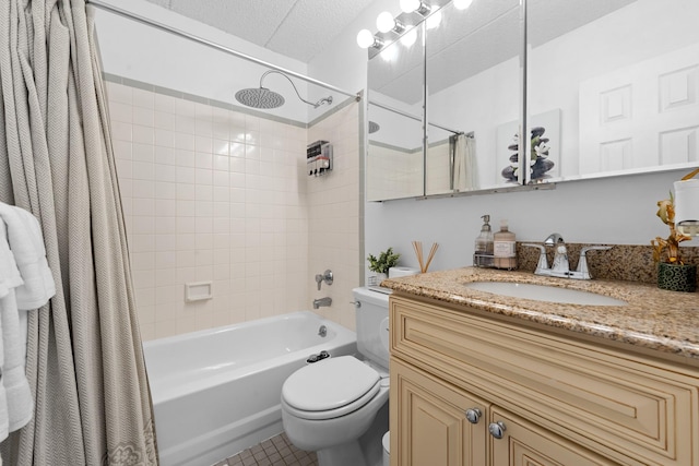 3220 Fairfield Ave Unit 6A, Bronx, NY 10463 - bathroom with shower / bath combo with shower curtain, vanity, a textured ceiling, and tile patterned flooring