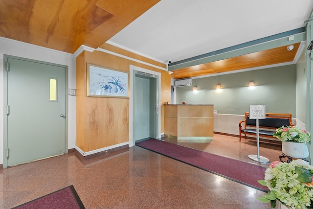 3220 Fairfield Ave Unit 6A, Bronx, NY 10463 - misc room with a wall mounted air conditioner, granite tiled floors, and ornamental molding