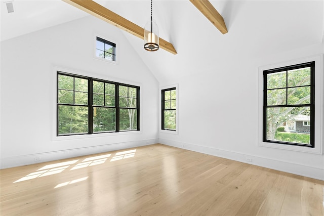 7 Rosemary Ln, Sag Harbor, NY 11963 - spare room with high vaulted ceiling, beam ceiling, and light wood-style floors