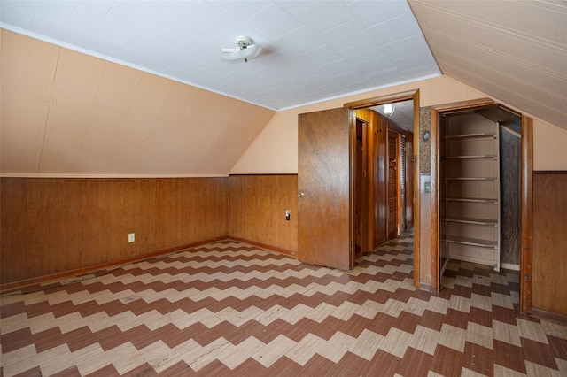 511 Walnut St, Hurley, NY 12443 - bonus room featuring lofted ceiling, wooden walls, and light carpet