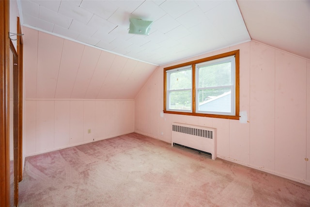 511 Walnut St, Hurley, NY 12443 - bonus room featuring radiator, vaulted ceiling, and light carpet