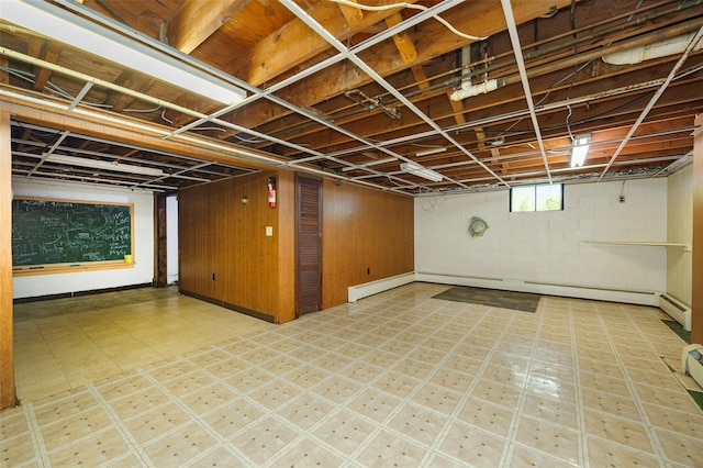 511 Walnut St, Hurley, NY 12443 - below grade area featuring tile patterned floors and wooden walls