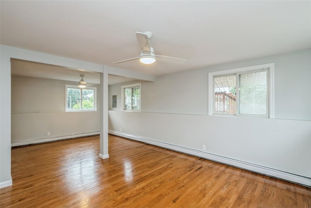 24 Hickory St, Deer Park, NY 11729 - empty room with a baseboard radiator, wood finished floors, and ceiling fan