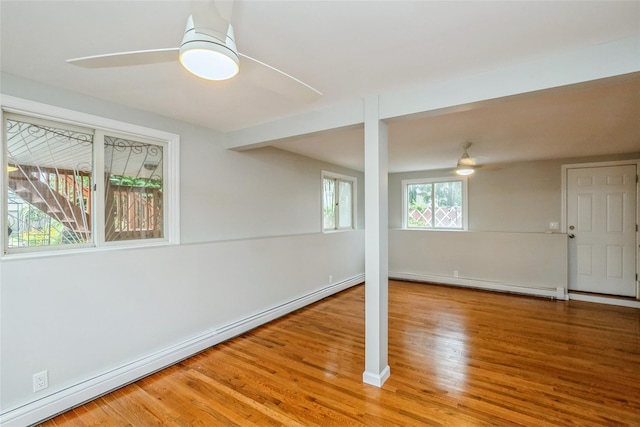 24 Hickory St, Deer Park, NY 11729 - unfurnished room with baseboard heating, a baseboard radiator, ceiling fan, and wood finished floors