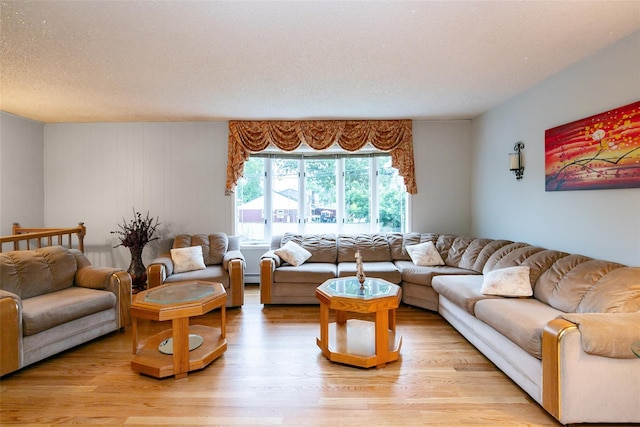 24 Hickory St, Deer Park, NY 11729 - living room featuring light wood-style floors, a textured ceiling, and a baseboard heating unit