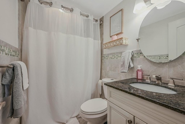 66 Eimer St, Patchogue, NY 11772 - full bathroom with vanity, tile walls, and curtained shower