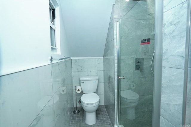 87-44 89th St, Woodhaven, NY 11421 - bathroom with tile walls, a stall shower, tile patterned floors, and wainscoting