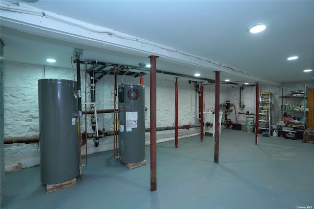 87-44 89th St, Woodhaven, NY 11421 - unfinished basement with water heater and recessed lighting