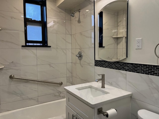 191-09 39th Ave Unit 164, Flushing, NY 11358 - full bath featuring vanity, tile walls, and shower / washtub combination