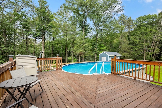 16 Mountain View Dr, Holmes, NY 12531 - swimming pool with a wooden deck and a storage shed