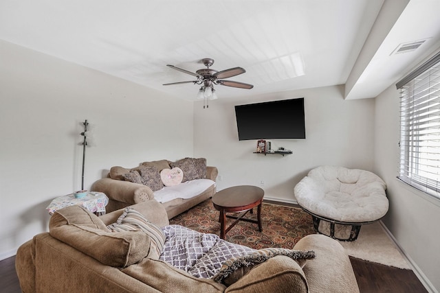 80 Pointe Cir S Unit 80, Coram, NY 11727 - living room with ceiling fan and wood finished floors