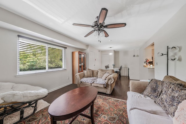 80 Pointe Cir S Unit 80, Coram, NY 11727 - living room featuring a ceiling fan and wood finished floors