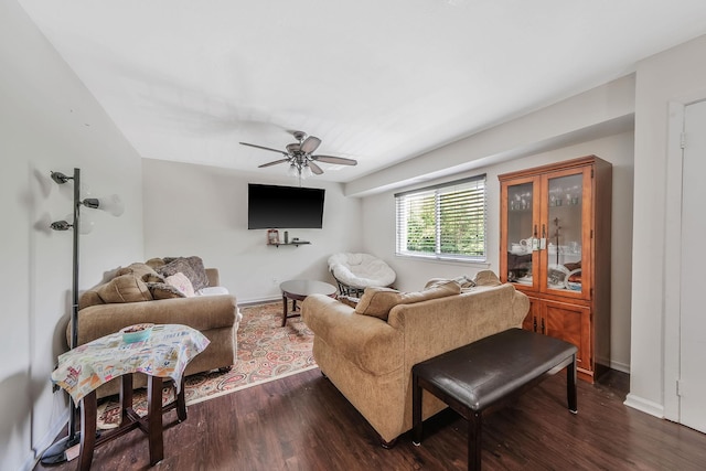 80 Pointe Cir S Unit 80, Coram, NY 11727 - living room featuring dark wood finished floors and a ceiling fan
