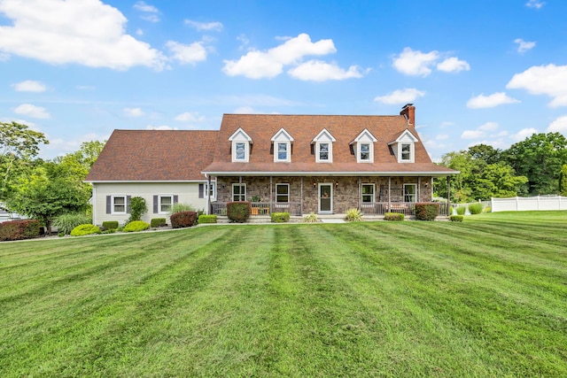331 Ridge Rd, Campbell Hall, NY 10916 - cape cod home with a chimney, a porch, and stone siding