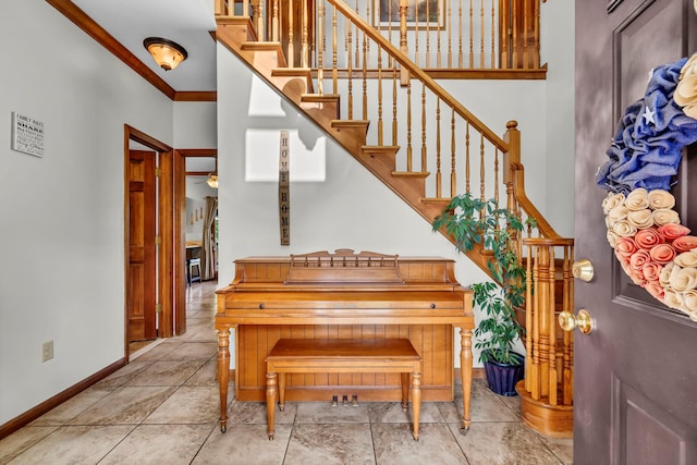 331 Ridge Rd, Campbell Hall, NY 10916 - staircase with crown molding and ceiling fan