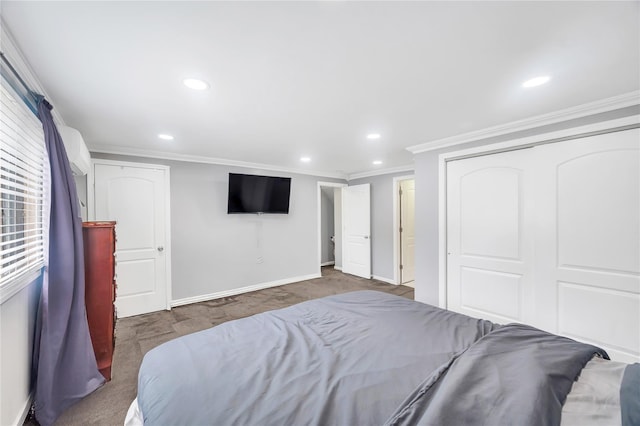 45 Potter Ln, Levittown, NY 11756 - bedroom with ornamental molding, recessed lighting, and a closet