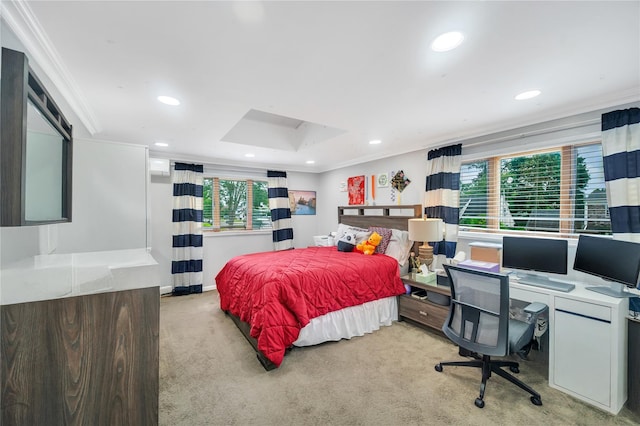 45 Potter Ln, Levittown, NY 11756 - carpeted bedroom featuring crown molding, an office area, and recessed lighting