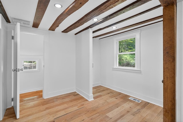123 Newport Bridge Rd, Warwick, NY 10990 - unfurnished room with plenty of natural light, light wood-style floors, recessed lighting, and beam ceiling
