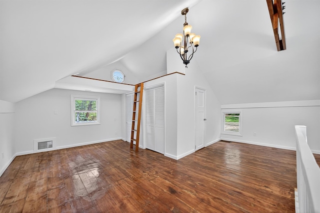 123 Newport Bridge Rd, Warwick, NY 10990 - additional living space with lofted ceiling, hardwood / wood-style floors, and a chandelier