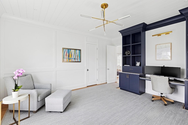 1 Fiske Ave, Westhampton Beach, NY 11978 - office featuring a chandelier, a decorative wall, and crown molding