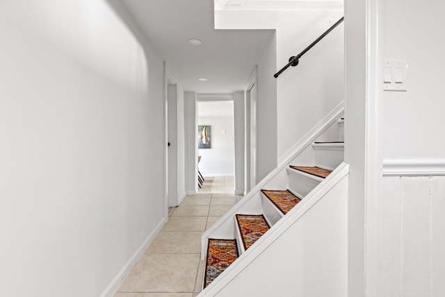 8 The Fairway, Oak Beach, NY 11702 - hall featuring tile patterned floors, stairs, and recessed lighting