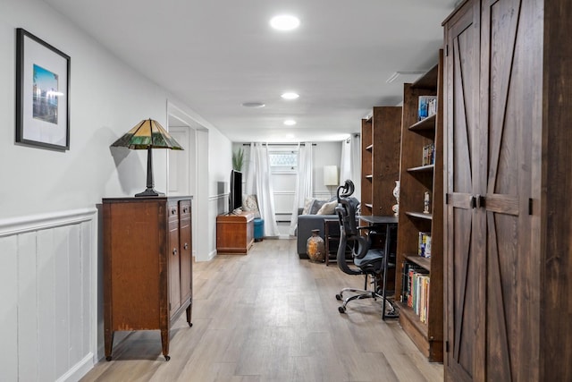 8 The Fairway, Oak Beach, NY 11702 - home office featuring light wood-style floors and recessed lighting