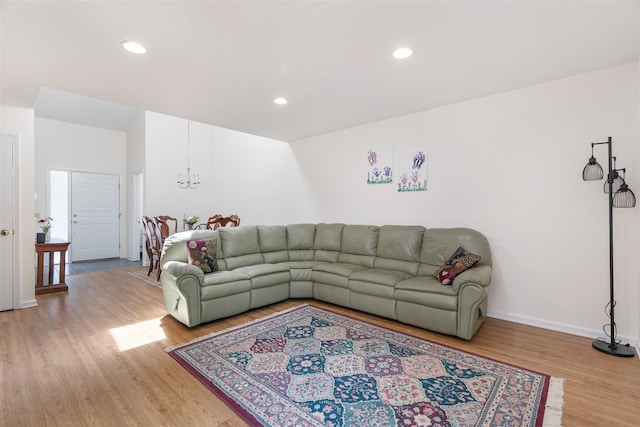 79 Meadow Way, Hopewell Junction, NY 12533 - living room with light wood-style floors, a chandelier, and recessed lighting