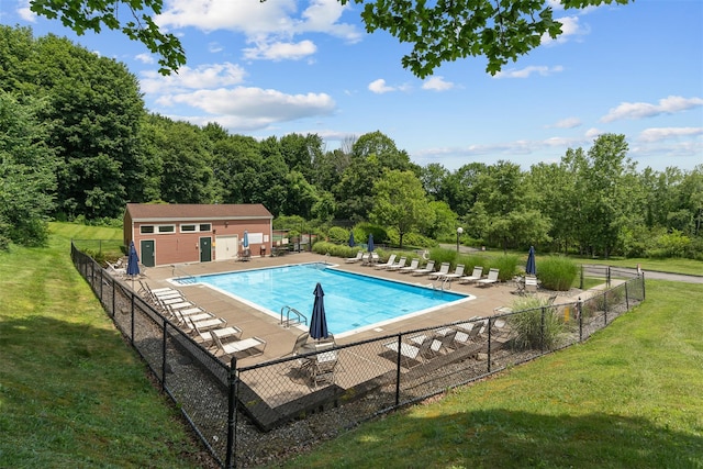 79 Meadow Way, Hopewell Junction, NY 12533 - community pool featuring a patio and a wooded view