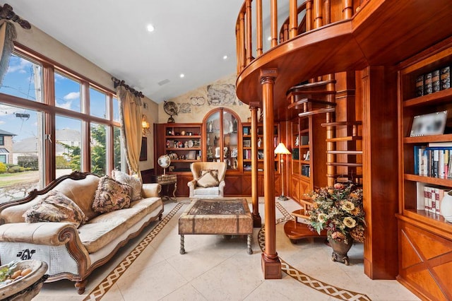 35 Jeffrey Pl, Staten Island, NY 10307 - living area featuring recessed lighting, high vaulted ceiling, and tile patterned floors