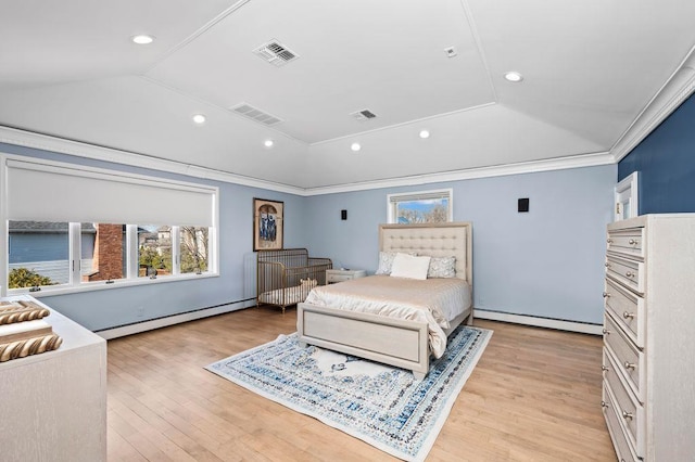 35 Jeffrey Pl, Staten Island, NY 10307 - bedroom with baseboard heating, multiple windows, light wood-style flooring, ornamental molding, and recessed lighting