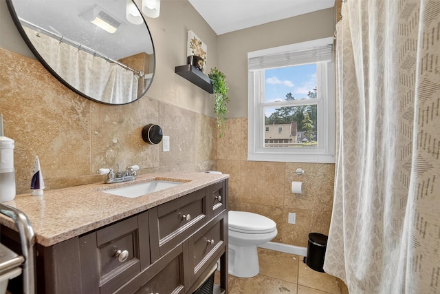 98 N Evarts Ave, Elmsford, NY 10523 - bathroom with tile walls, vanity, tile patterned floors, and a shower with shower curtain