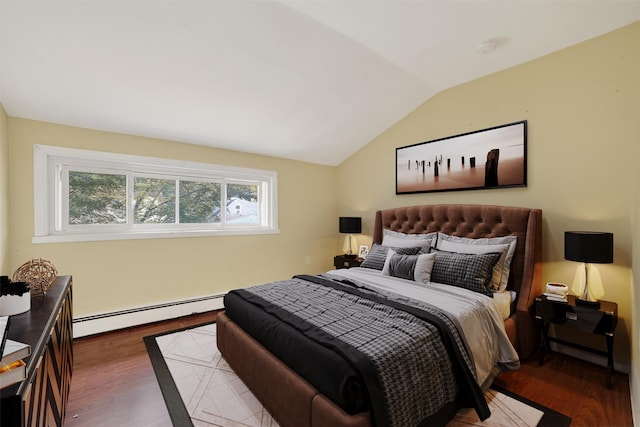 98 N Evarts Ave, Elmsford, NY 10523 - bedroom with a baseboard radiator, vaulted ceiling, and wood finished floors