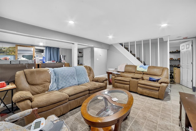 98 N Evarts Ave, Elmsford, NY 10523 - living room featuring stairway and recessed lighting
