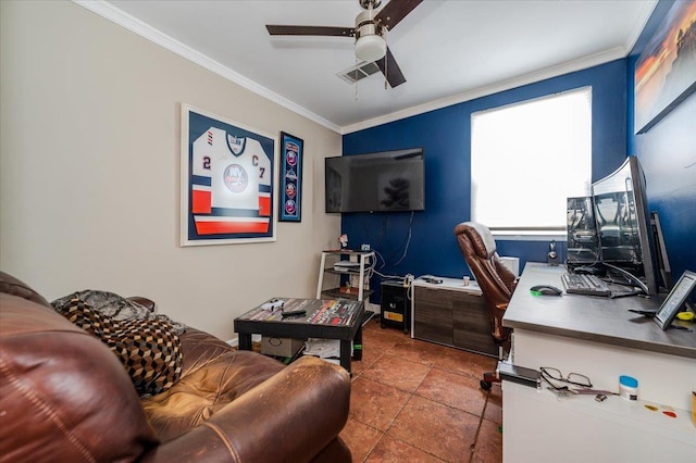 137 Jefferson St, Inwood, NY 11096 - home office with crown molding and ceiling fan