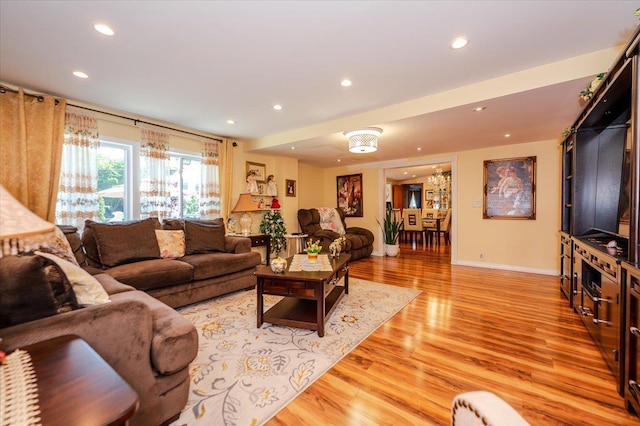 137 Jefferson St, Inwood, NY 11096 - living room featuring recessed lighting and light wood-type flooring